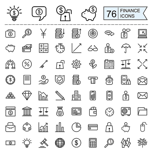 finance icons collection in thin line style over white background