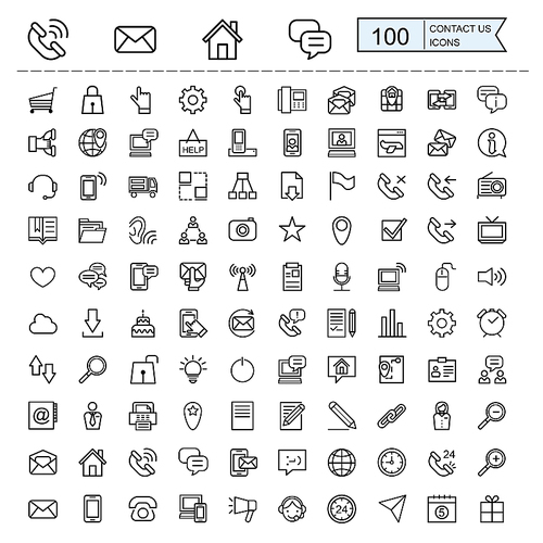 contact us icons collections set in thin line style