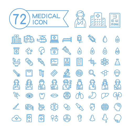 72 medical icons set over white background