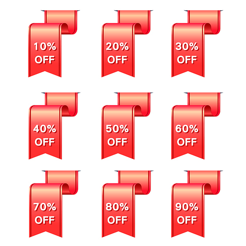 vector red ribbon discount label elements set