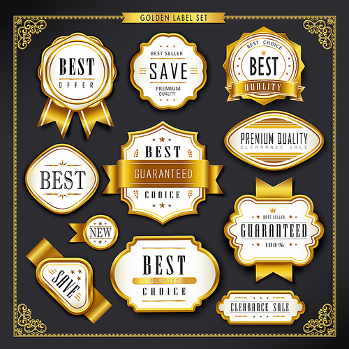 Luxury golden label design set over black background