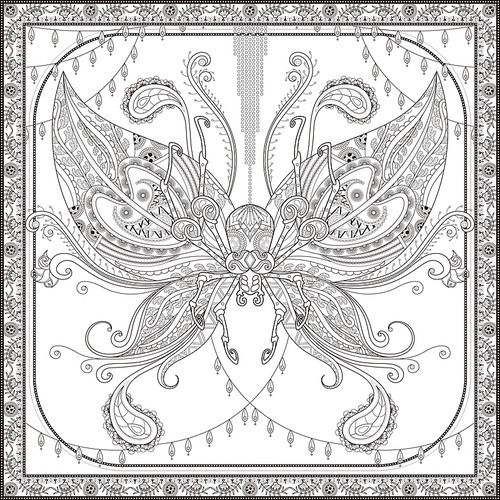 Insect adult coloring page, decorative fantastic insect, butterfly or spider. Stress relief page for coloring