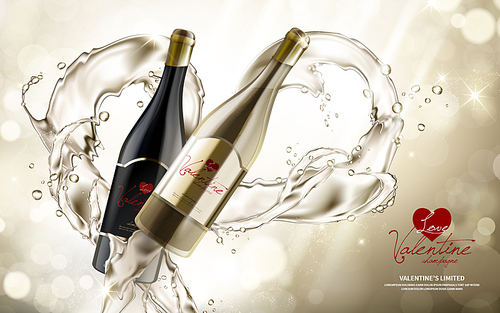 champagne contained in a pair of wine bottles, valentine's day limited special, 3d illustration