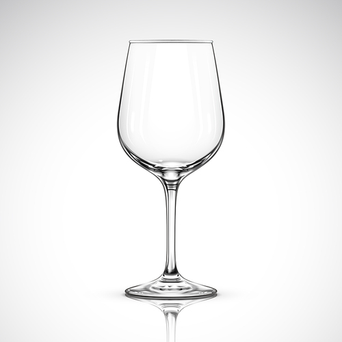 single empty transparent champagne glass, isolated white background, 3d illustration