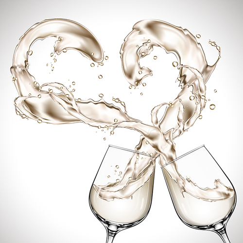 wine glasses clash and splash, isolated white background, 3d illustration
