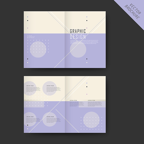 simplicity half-fold template design with geometric elements in purple and beige