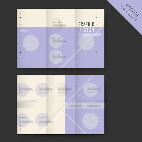 simplicity tri-fold template design with geometric elements in purple and beige