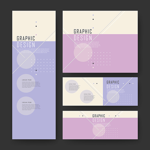 simplicity banner template design with geometric elements in purple and pink