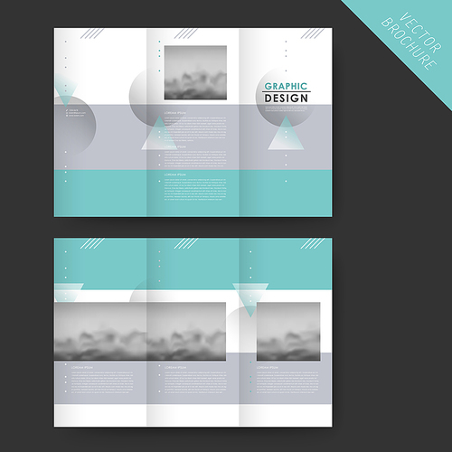 elegant tri-fold template design with geometric elements and blurred scenery
