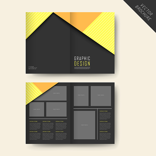 trendy half-fold template design with triangle elements in black and yellow