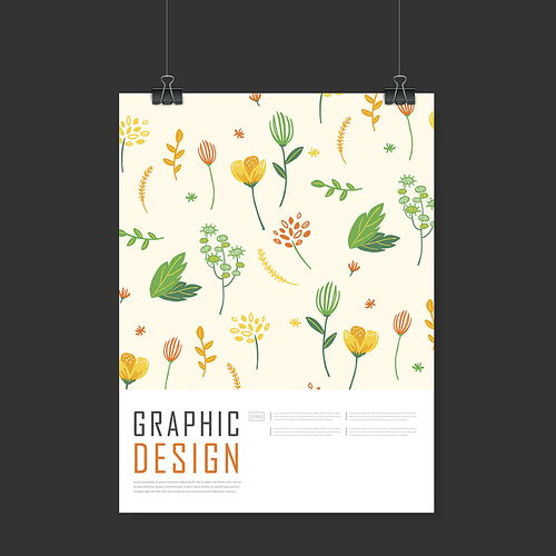lovely poster template design with hand drawn floral elements