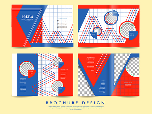 trendy banner template set design with geometric elements in blue and red