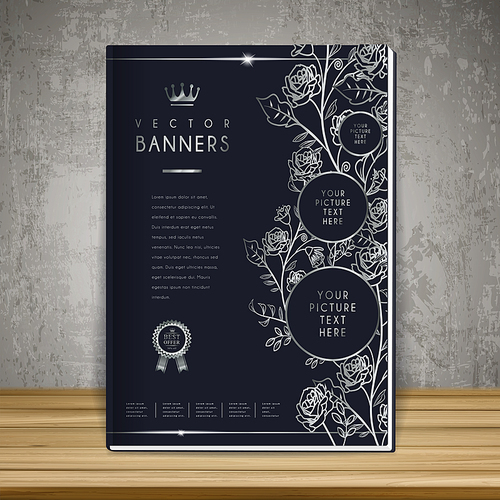 elegant book cover template design with exquisite silver floral elements