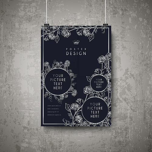 elegant poster template design with exquisite silver floral elements