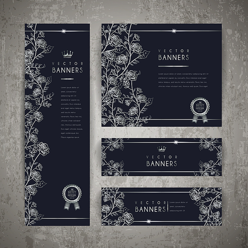 elegant banner template set design with exquisite silver floral elements