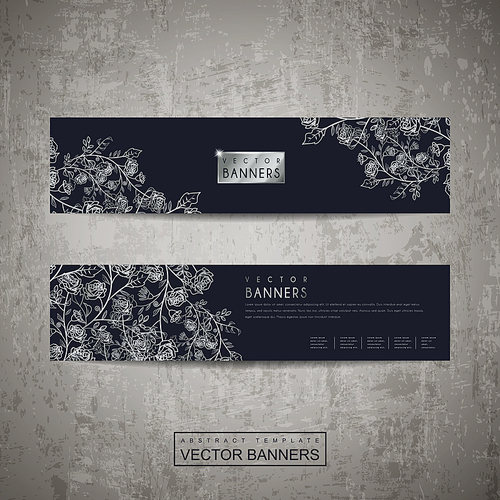 elegant banner template set design with exquisite silver floral elements