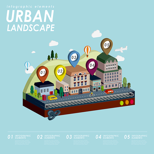 Urban landscape with lovely town in 3d isometric flat style