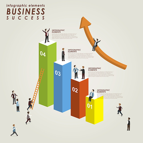 Business success concept with growth graph in 3d isometric flat style