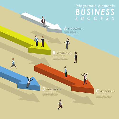 Business success concept with people standing on arrows and go ahead in 3d isometric flat style