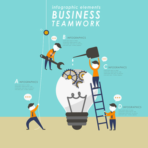 Teamwork concept flat design with people fixing bulb