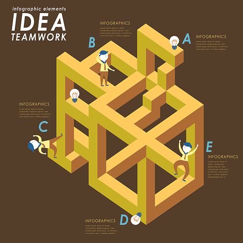 Teamwork concept flat design with people walking through complicated maze