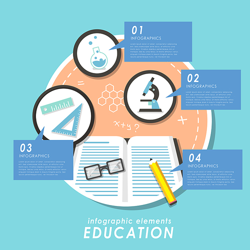 Education flat design with books and stationery in blue
