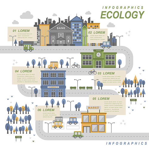 Lovely ecology flat design with eco-friendly town scenery