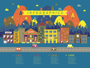 Colorful ecology flat design with eco-friendly town scenery