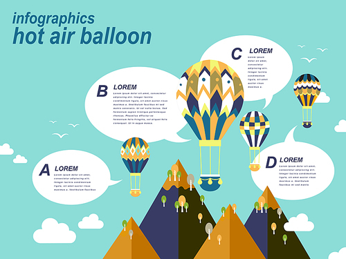 Lovely hot air balloon flat design with beautiful scenery
