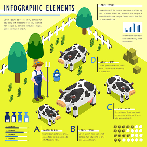 Adorable ecology 3d  isometric flat design with farm animals