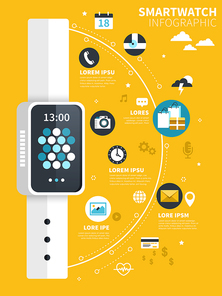 Smart watch concept flat design with device and apps