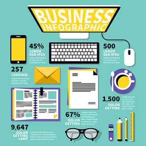 Top view of workplace in flat style design