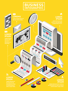 Business concept 3d isometric flat design with office supplies