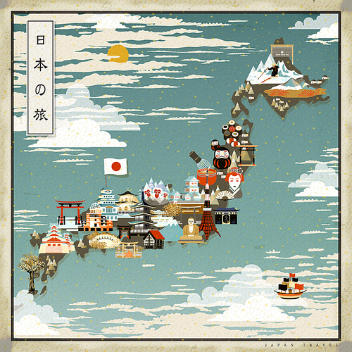 beautiful Japan travel map - Japan travel in Japanese on upper left