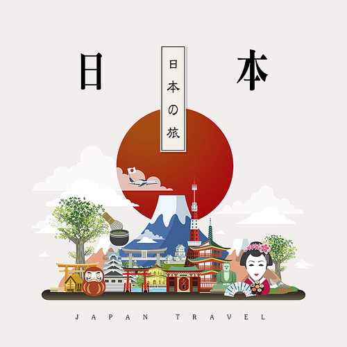 attractive Japan travel poster design - Japan travel in Japanese words