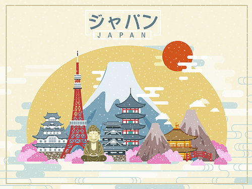 lovely Japan travel poster - Japan in Japanese words on the middle