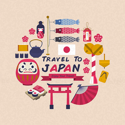 adorable Japan culture symbol collection in flat style