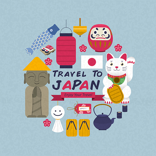adorable Japan culture symbol collection in flat style