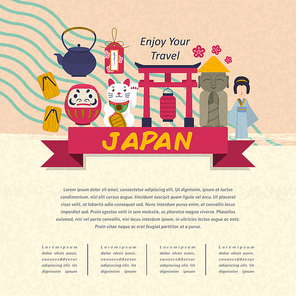 adorable Japan travel concept poster in flat style