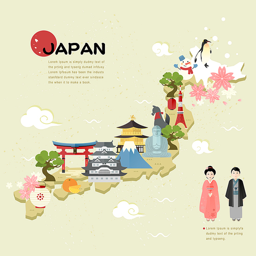 beautiful Japan travel map in flat style