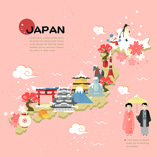 beautiful Japan travel map in flat style