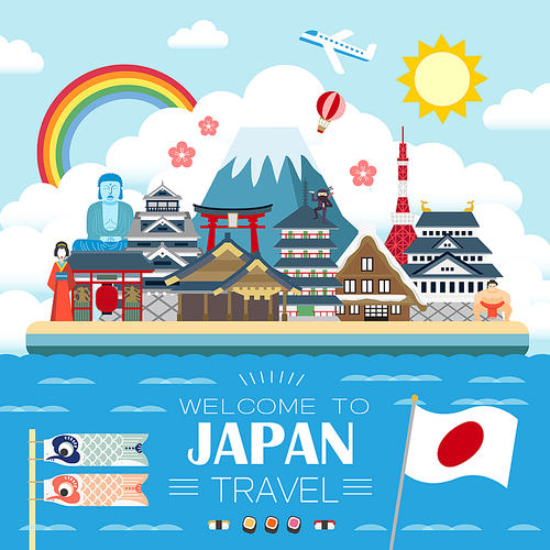 lovely Japan travel poster in flat style