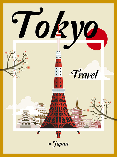 fascinating Japan travel poster with Tokyo tower