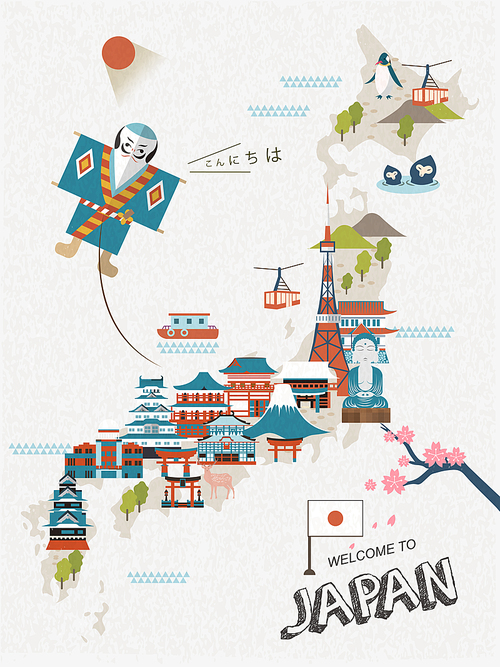 lovely Japan travel poster design with attractions