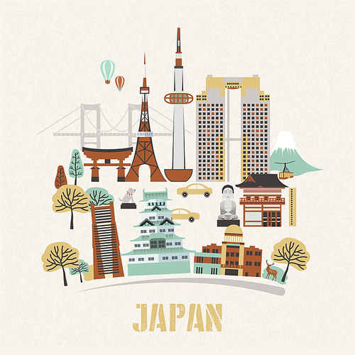 lovely Japan travel poster design in flat style
