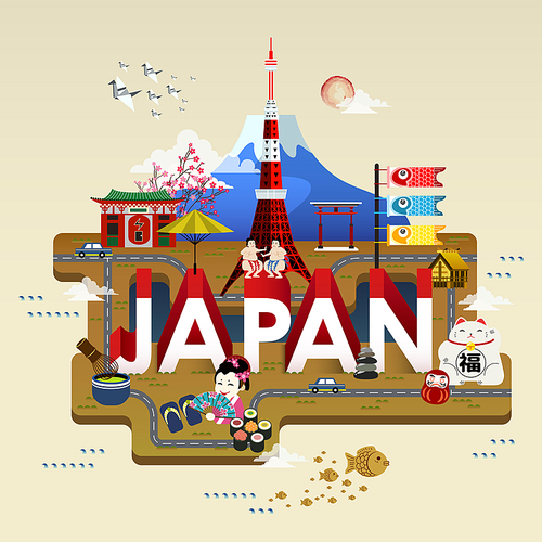 lovely Japan travel poster with famous attractions