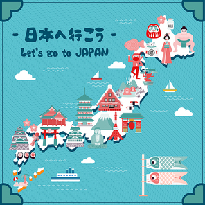 lovely Japan travel map - Let's go to Japan in Japanese