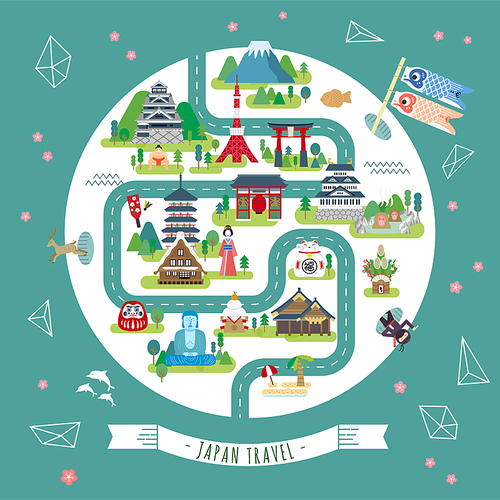 lovely Japan walking map with famous attractions