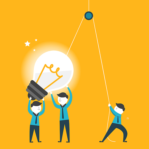 flat design for team work concept graphic over yellow