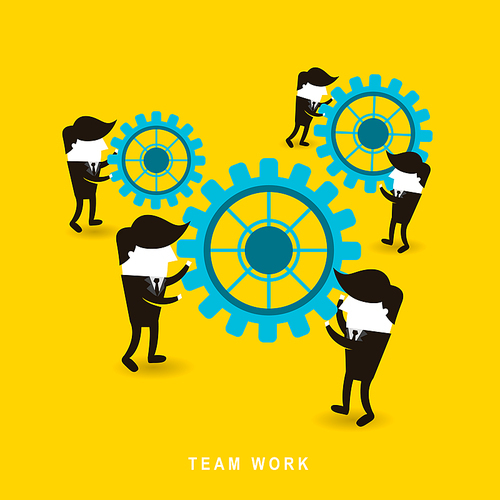 flat design of businessmen team work over yellow background